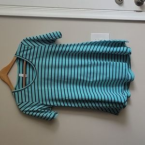 EUC LuLaRoe Perfect Swing Tee in Teal/Gray Stripes